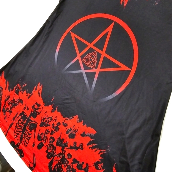 Witchy Gothic ✦ Skull & Pentacle Print A-Line Dress ✦ O-Ring Straps ✦ Red/Black - Picture 11 of 17